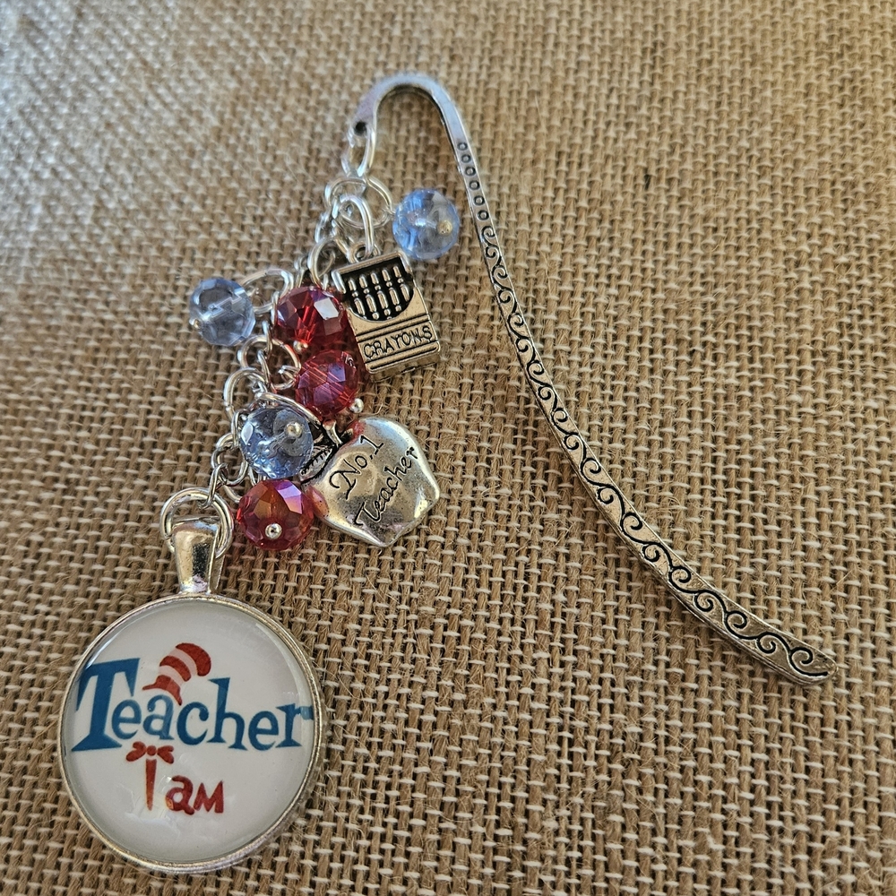Silver Teacher Bookmark with Colorful Charms